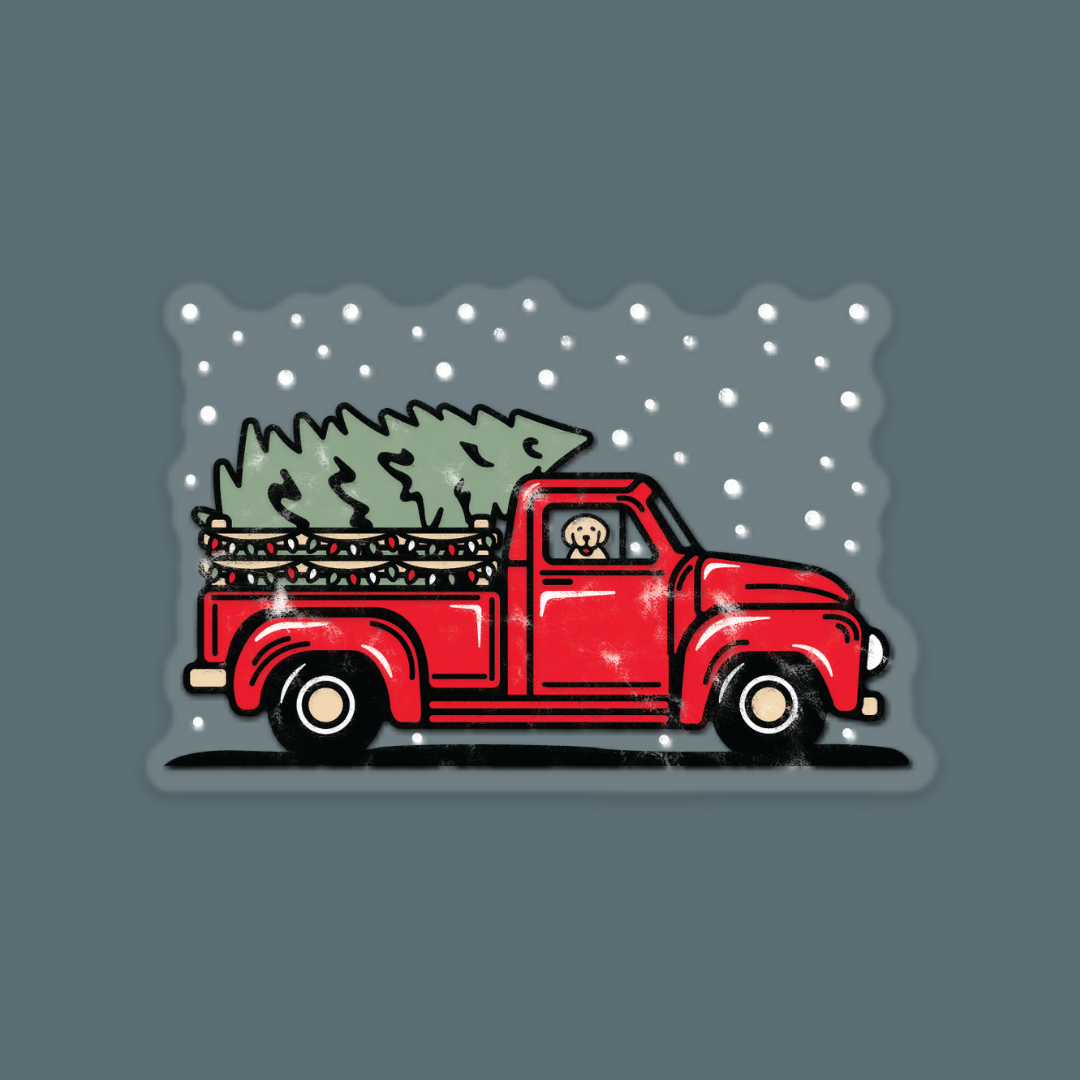 Christmas Pup Truck Clear Sticker